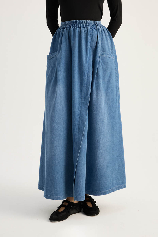 Çapraz Detaylı Denim Etek Mavi - 6