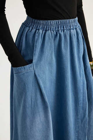 Çapraz Detaylı Denim Etek Mavi - 8