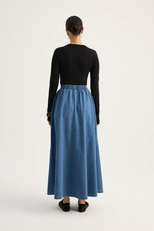 Çapraz Detaylı Denim Etek Mavi - 9