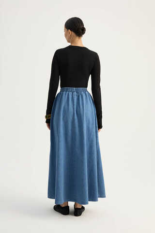 Çapraz Detaylı Denim Etek Mavi - 10