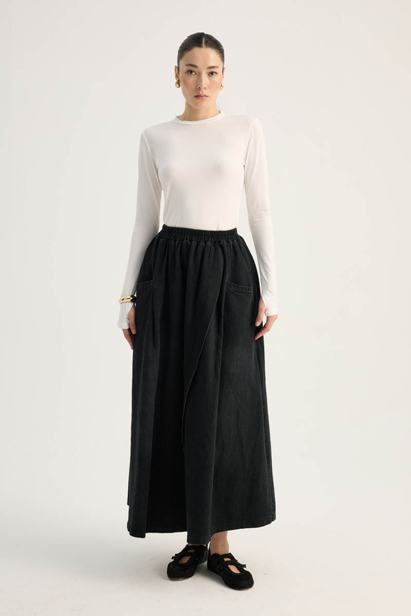 Çapraz Detaylı Denim Etek Siyah - 2