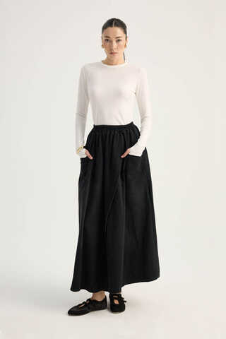 Çapraz Detaylı Denim Etek Siyah - 3