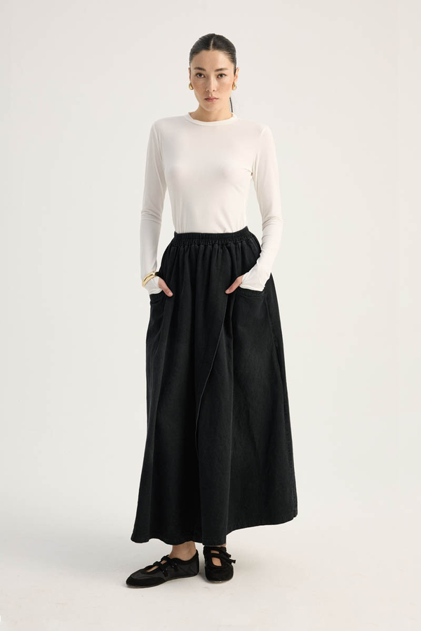 Çapraz Detaylı Denim Etek Siyah - 3