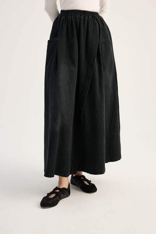 Çapraz Detaylı Denim Etek Siyah - 5