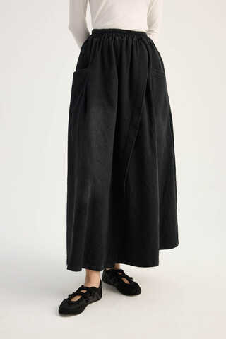 Çapraz Detaylı Denim Etek Siyah - 6