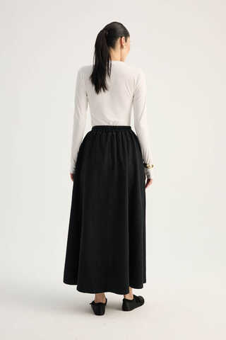 Çapraz Detaylı Denim Etek Siyah - 8