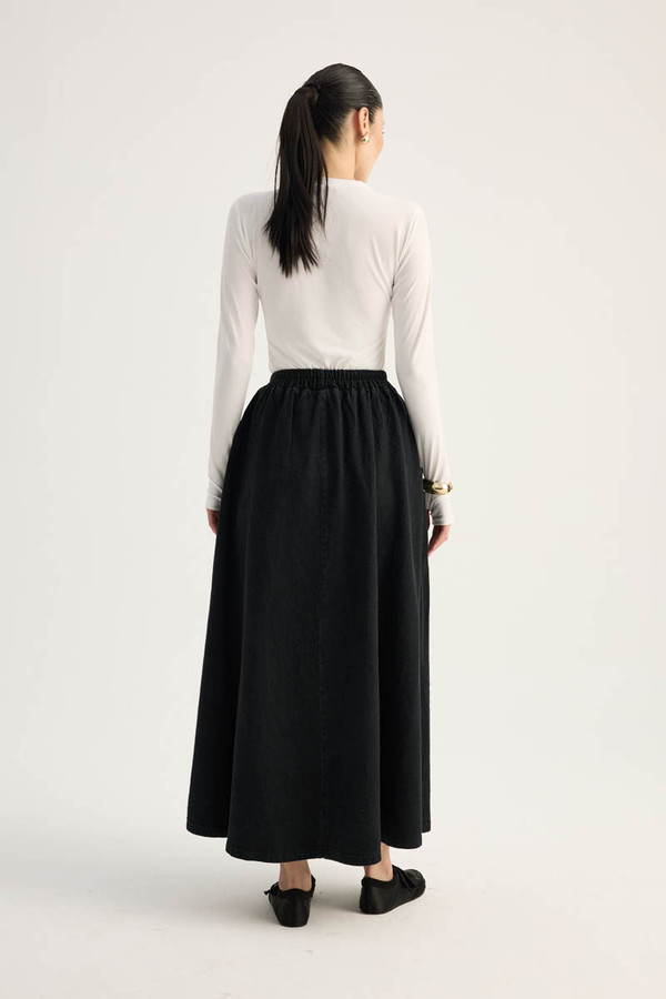 Çapraz Detaylı Denim Etek Siyah - 8