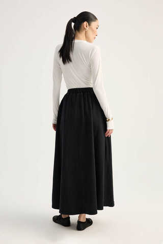 Çapraz Detaylı Denim Etek Siyah - 9