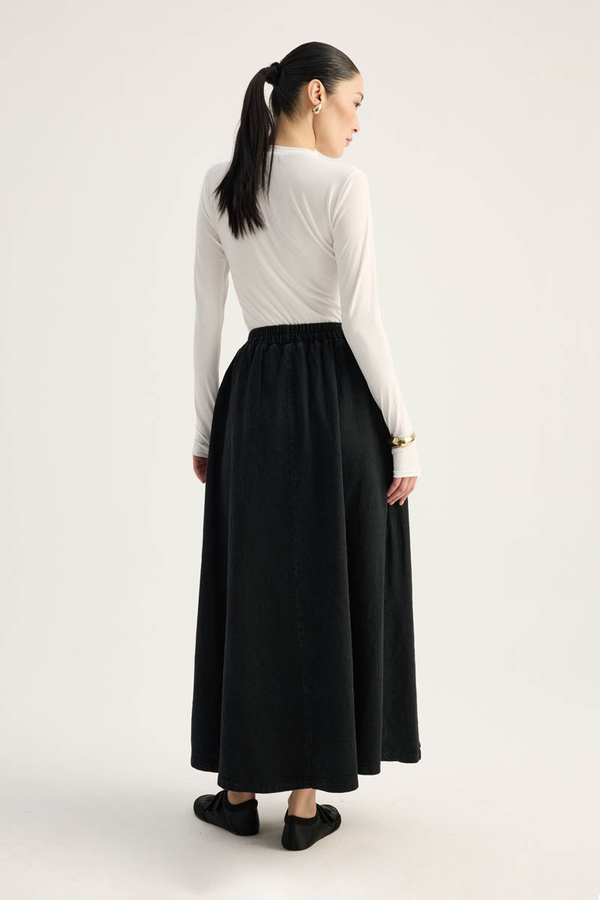 Çapraz Detaylı Denim Etek Siyah - 9