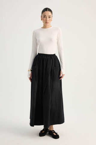 Çapraz Detaylı Denim Etek Siyah - 2