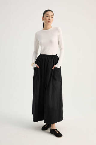 Çapraz Detaylı Denim Etek Siyah - 4