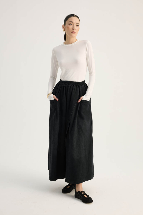 Çapraz Detaylı Denim Etek Siyah - 4