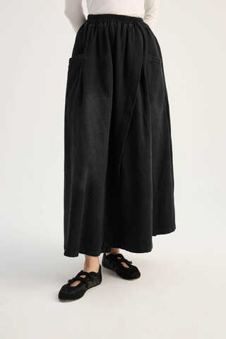 Çapraz Detaylı Denim Etek Siyah - 5