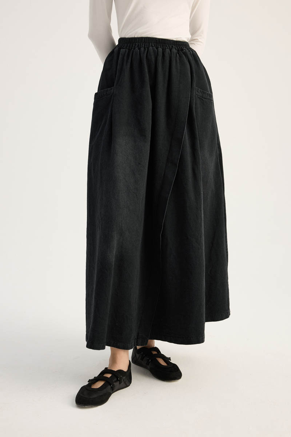 Çapraz Detaylı Denim Etek Siyah - 6