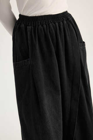 Çapraz Detaylı Denim Etek Siyah - 7