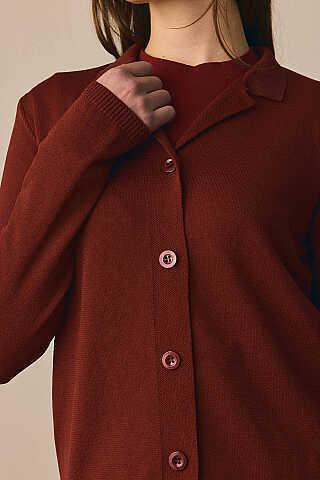 Ceket Yaka Hırka Bordo - 6