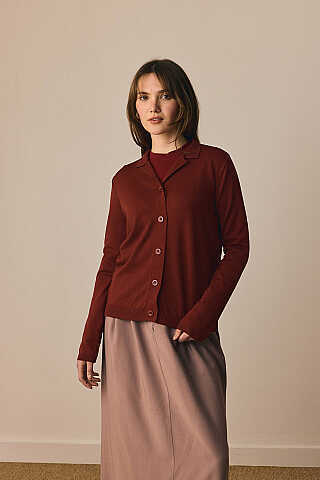 Ceket Yaka Hırka Bordo - 1