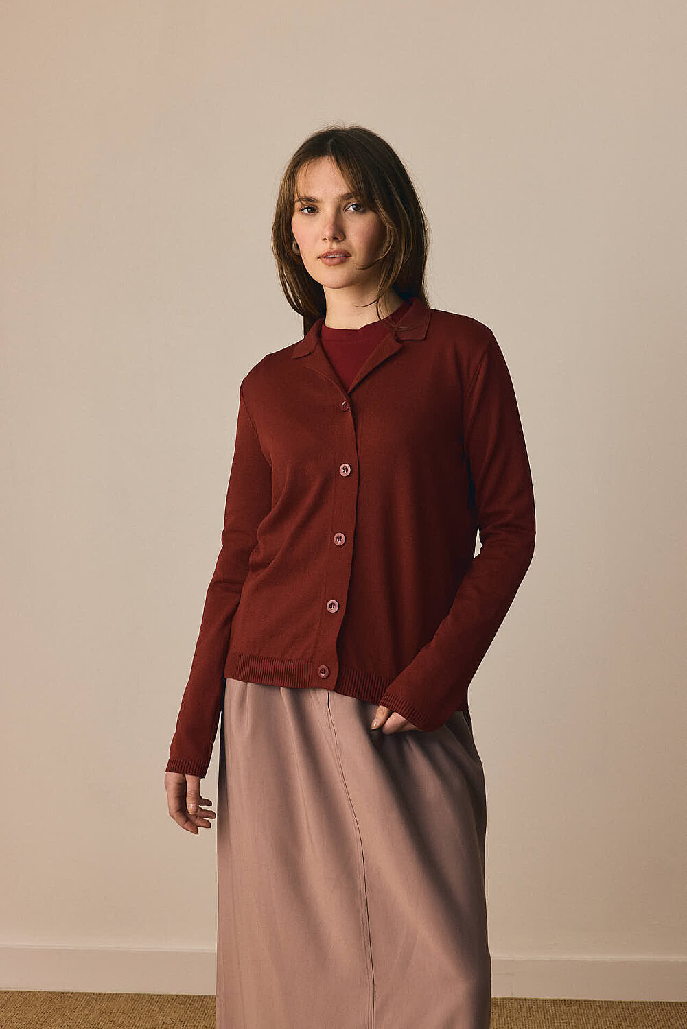 Ceket Yaka Hırka Bordo