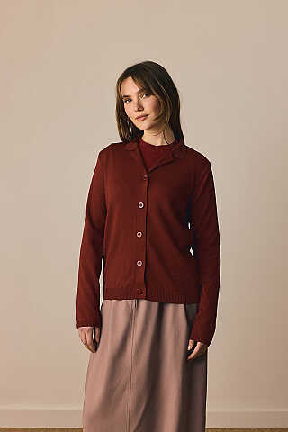 Ceket Yaka Hırka Bordo - 4