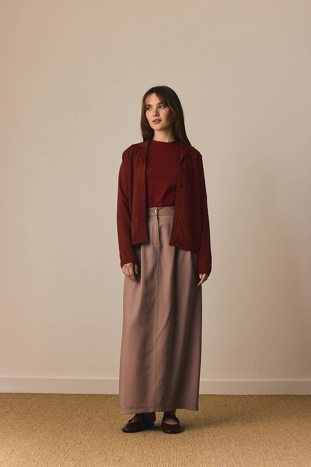 Ceket Yaka Hırka Bordo - 8
