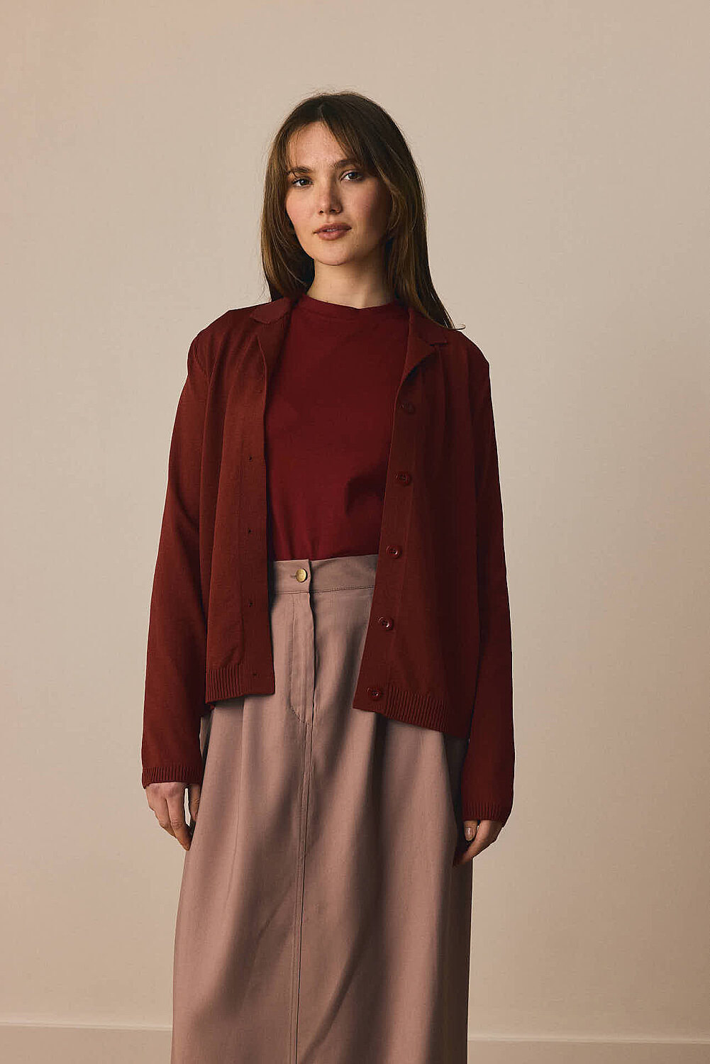 Ceket Yaka Hırka Bordo - 2