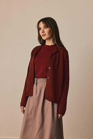 Ceket Yaka Hırka Bordo - 9