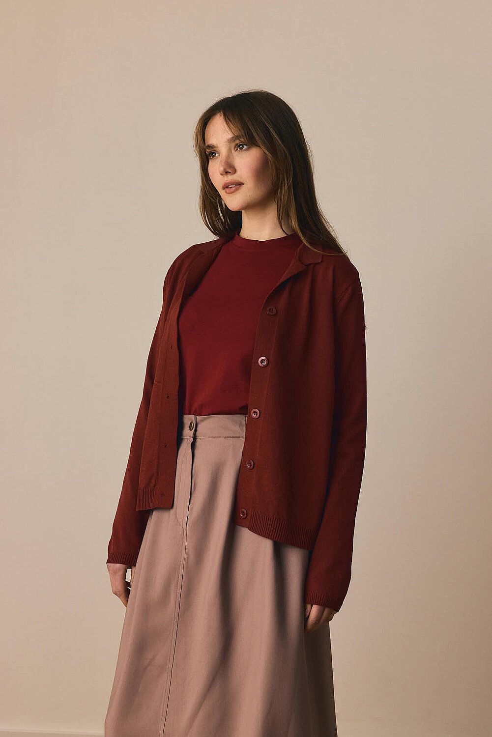 Ceket Yaka Hırka Bordo - 9