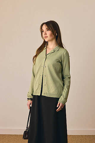 Ceket Yaka Hırka Çağla Yeşili - 1
