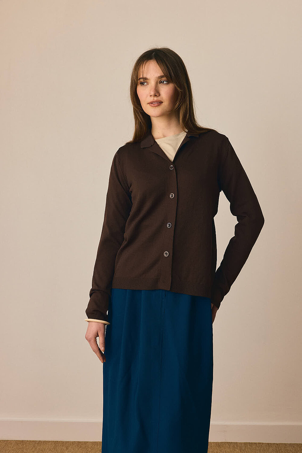 Ceket Yaka Hırka Kahverengi