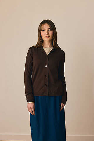 Ceket Yaka Hırka Kahverengi - 5