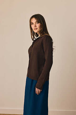 Ceket Yaka Hırka Kahverengi - 7