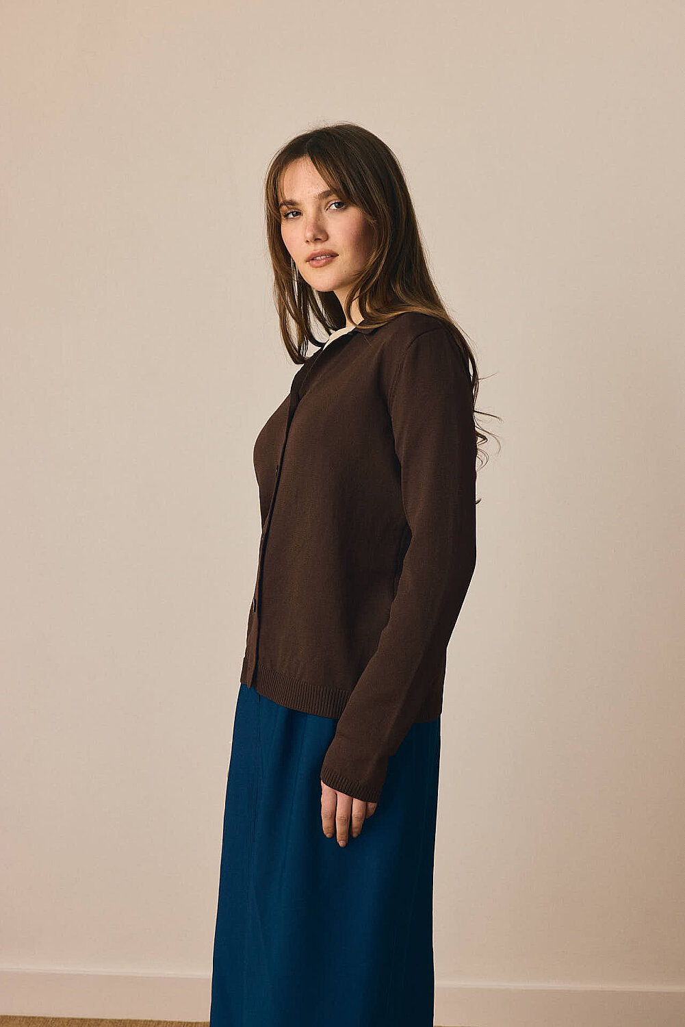 Ceket Yaka Hırka Kahverengi - 7