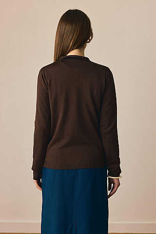 Ceket Yaka Hırka Kahverengi - 6