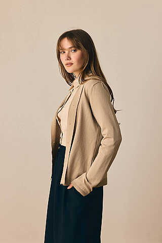 Ceket Yaka Hırka Vizon - 2