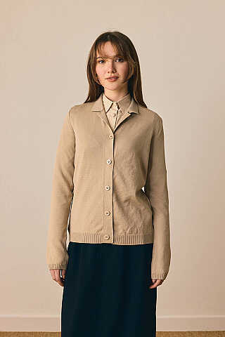 Ceket Yaka Hırka Vizon - 4