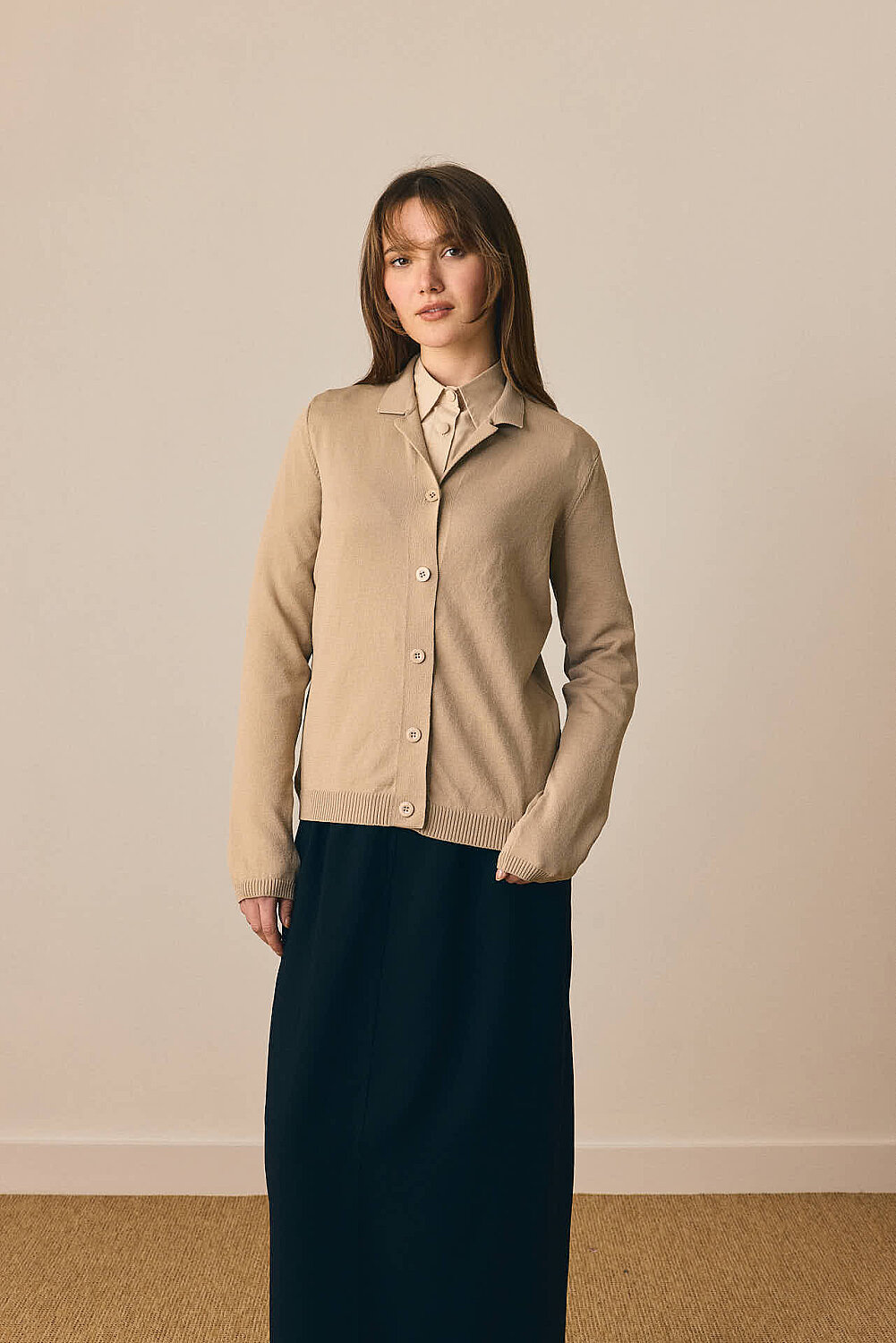 Ceket Yaka Hırka Vizon - 6