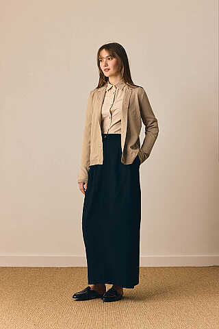 Ceket Yaka Hırka Vizon - 9