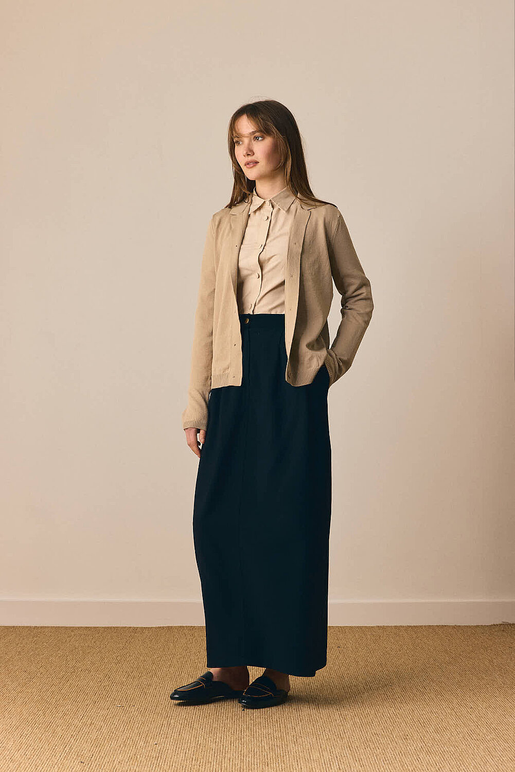 Ceket Yaka Hırka Vizon - 9