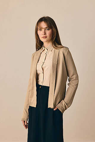 Ceket Yaka Hırka Vizon - 5