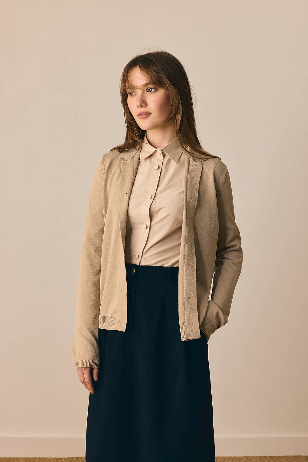 Ceket Yaka Hırka Vizon