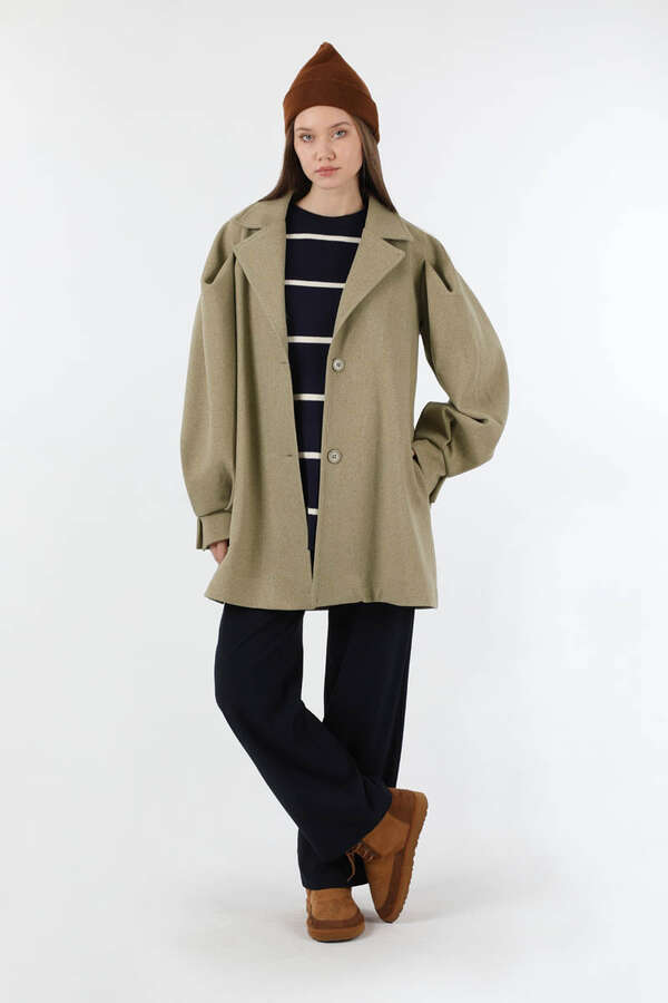 Ceket Yaka Kısa Kaşe Camel - 1