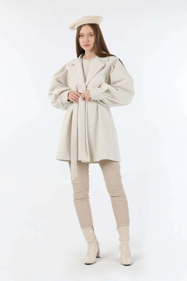 Ceket Yaka Kısa Kaşe Ekru - 1