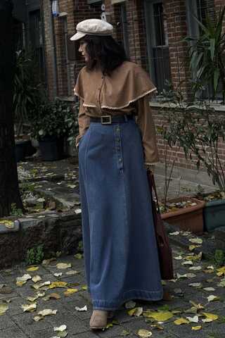 Cep Detaylı Denim Etek Açık Mavi - 8