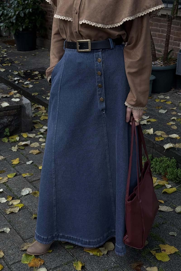 Cep Detaylı Denim Etek Açık Mavi - 9