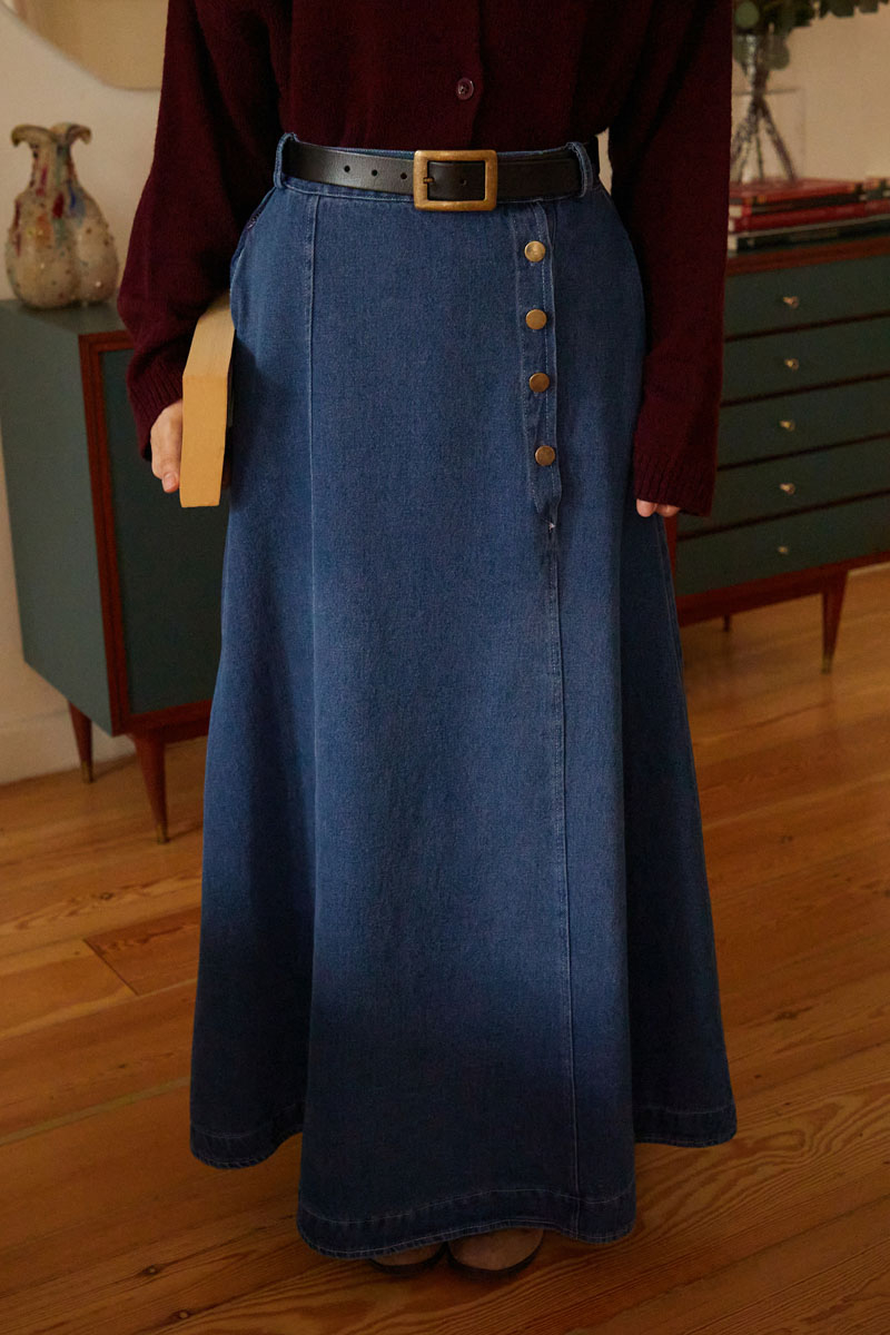 Cep Detaylı Denim Etek Açık Mavi