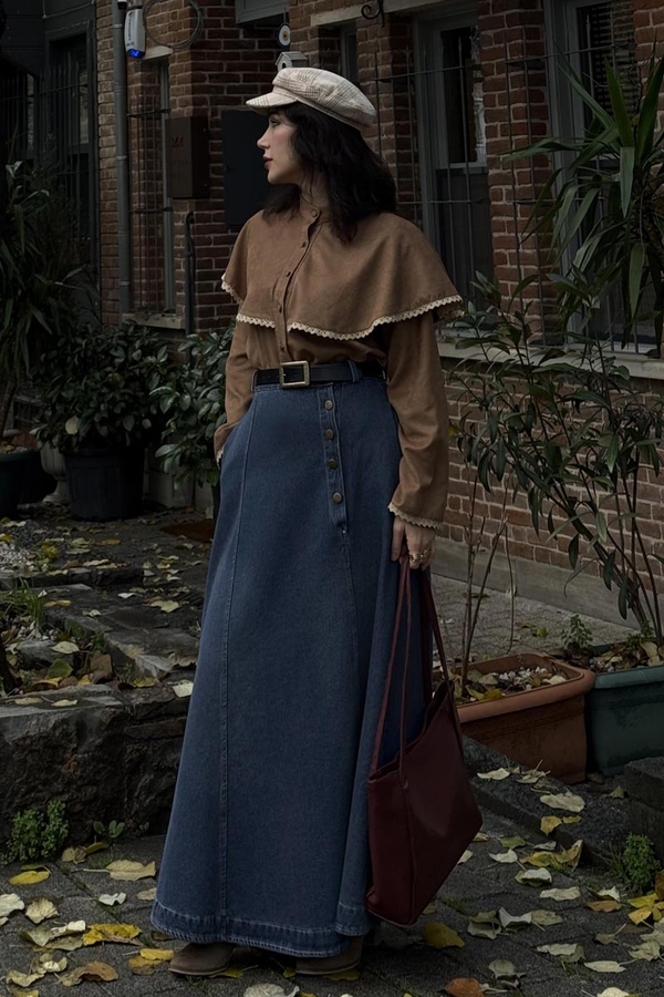 Cep Detaylı Denim Etek Açık Mavi - 6