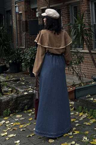 Cep Detaylı Denim Etek Açık Mavi - 10