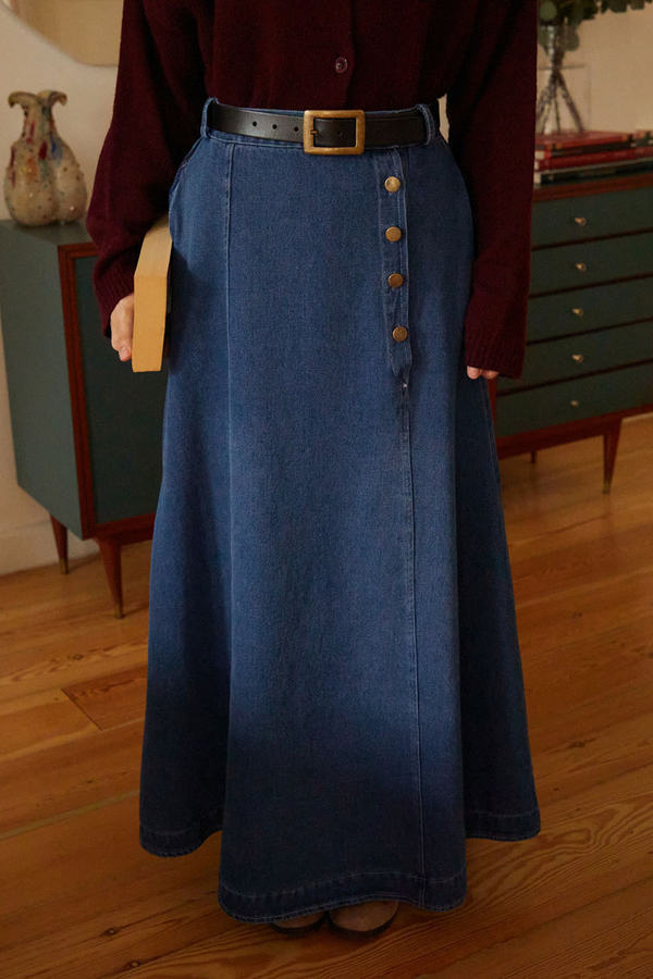 Cep Detaylı Denim Etek Açık Mavi - 1