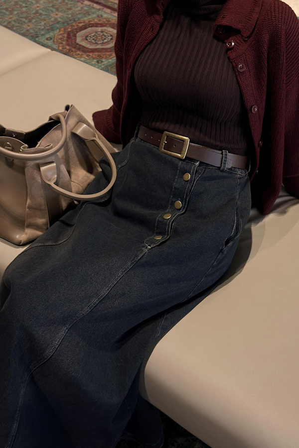 Cep Detaylı Denim Etek Koyu Mavi - 3