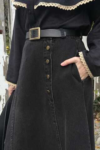 Cep Detaylı Denim Etek Siyah - 2